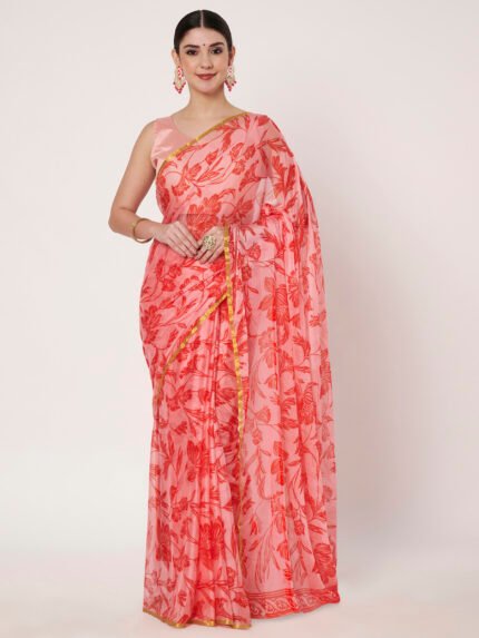 Linen Textile |Gajri  Chinon Zari Piping saree