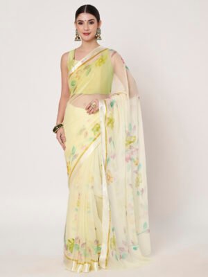 Linen Textile | Lemon Yellow Chiffon sattin patta