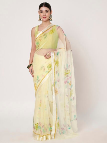 Linen Textile | Lemon Yellow Chiffon sattin patta