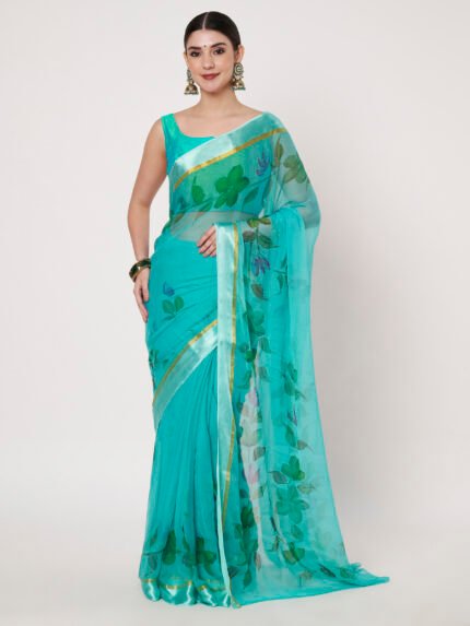 Linen Textile | Rama Green Chiffon sattin patta
