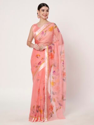 Linen Textile |  Gajri Chiffon sattin patta Saree