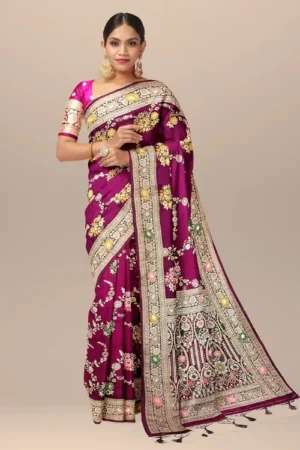 Red & Orange Pure Banarasi Silk Saree