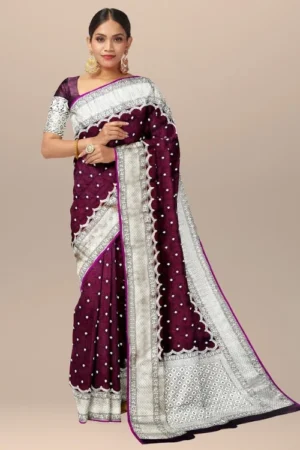 Regal Wine Banarasi Katan Mashroom Silk Saree