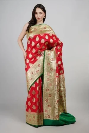 Royal Red Banarasi Silk Saree with Gleaming Zari Work