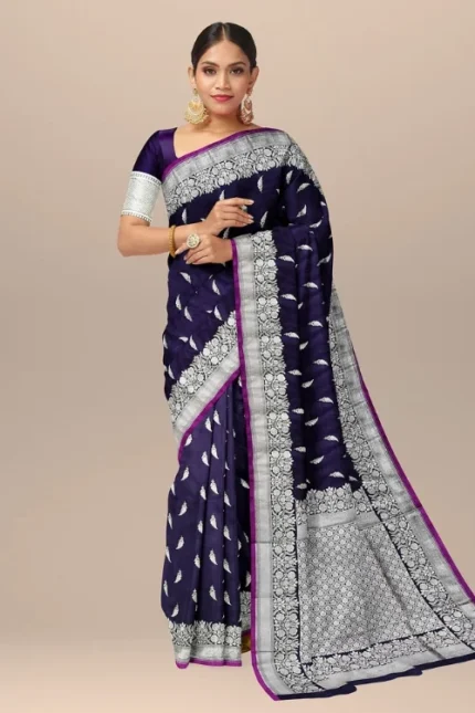 Dark Purple Mushroom Banarasi Katan Silk