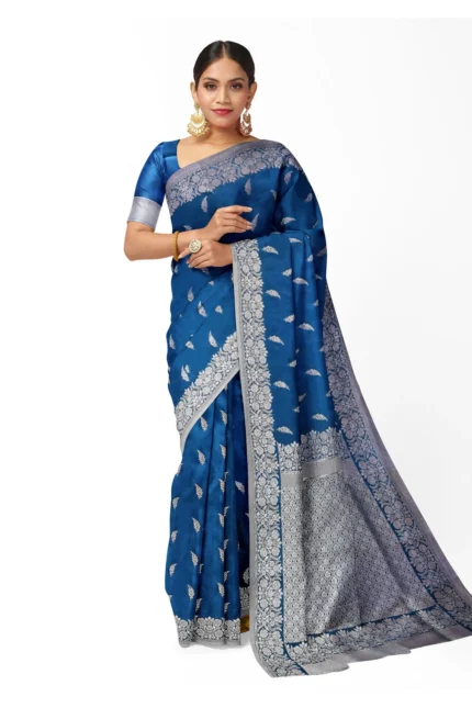 Dark Blue Banarasi Katan Mushroom Silk Saree