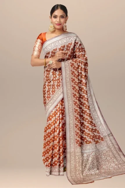 Orange Banarasi Katan Uppada Silk Saree