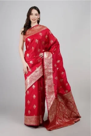 Red Banarasi Silk Saree with Golden Zari