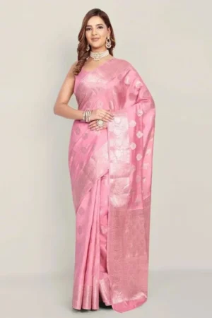 Pure Chiniya Pink Silk Banarasi Saree