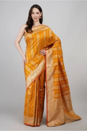 Yellow Banarasi Silk Saree with Zari Border
