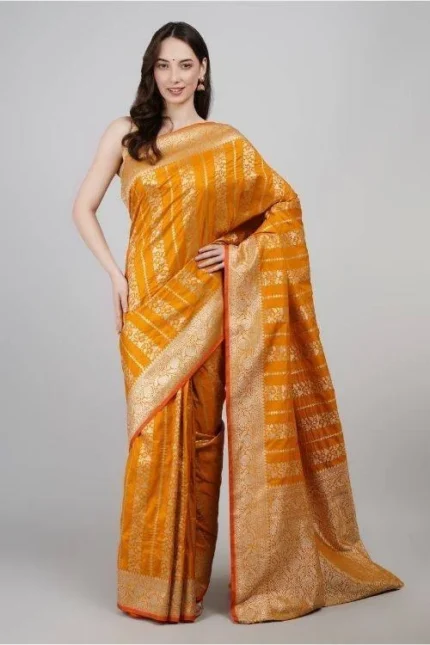 Yellow Banarasi Silk Saree with Zari Border