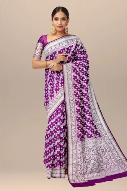 Purple Banarasi Katan Silk Saree