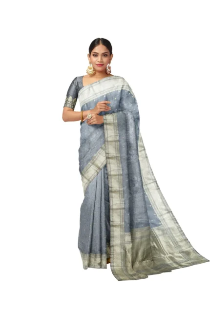 Grey Banarasi Katan Mushroom Silk Saree