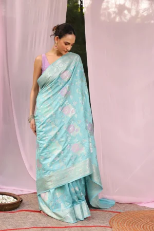 Blue Pure Chiniya Silk Banarasi Saree