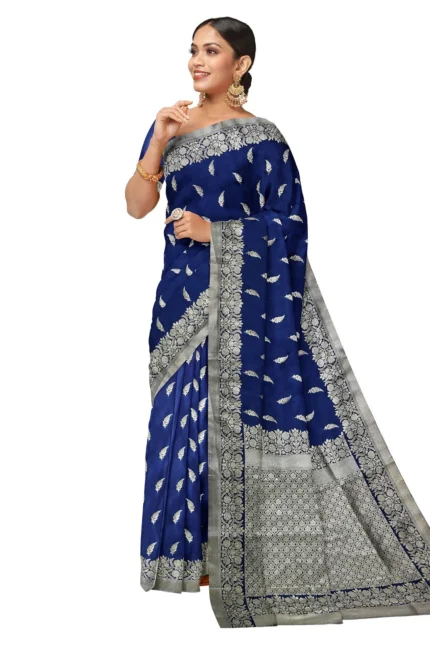 Navy Blue Banarasi Katan Mushroom Silk Saree